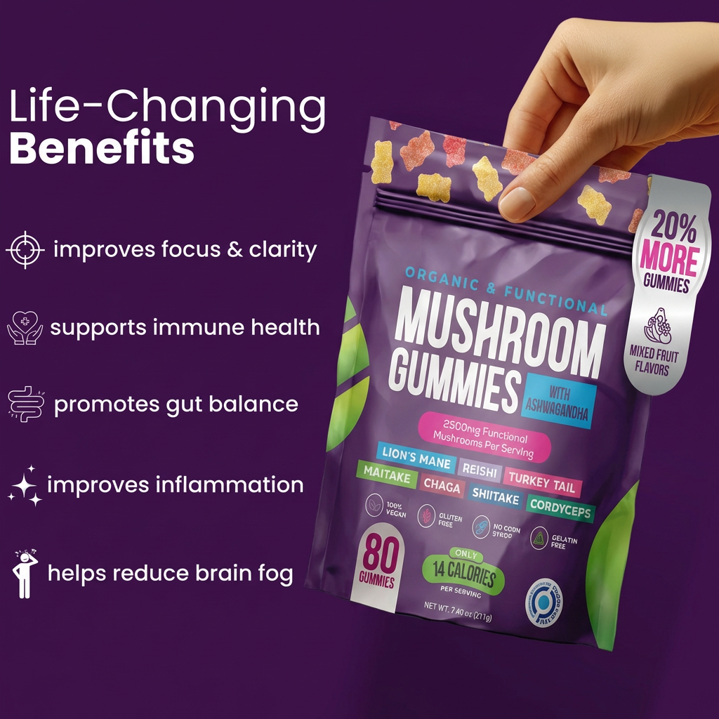 Foclar™ FocusBlend — 8-in-1 Mushroom Gummies